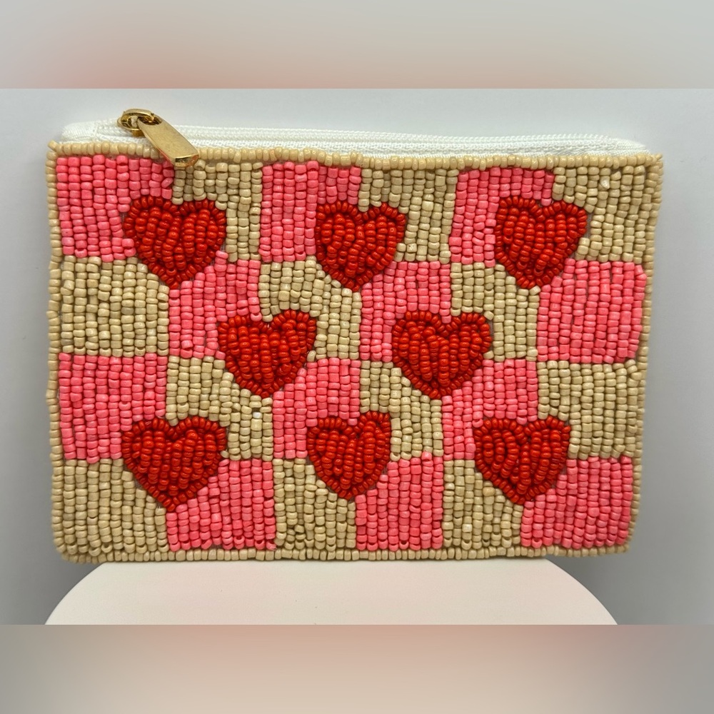 โค๏ธ Red Heart Beaded Coin or Makeup Purse NEW